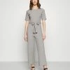 Even&Odd Prix Équitable BASIC - Ribbed short sleeves belted jumpsuit - Combinaison combinaisons et salopettes col rond femme